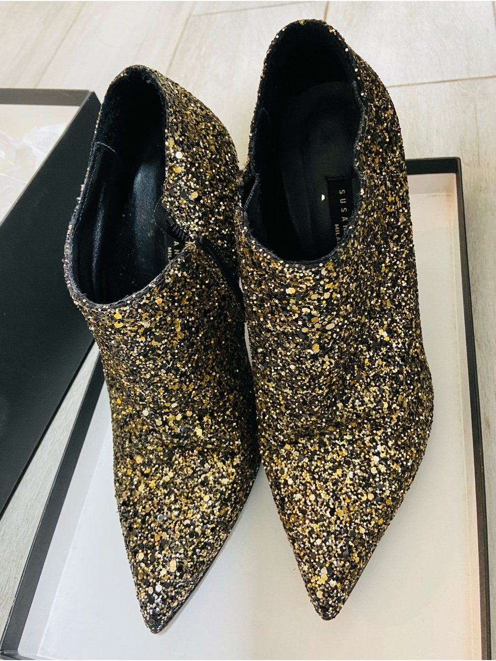Women's Glitter Ankle Booties in Gold - Statement Party Heels